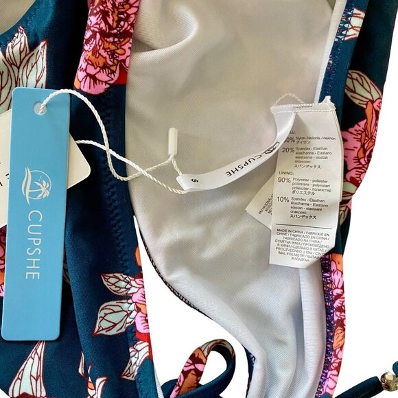 Cupshe Solid Top Floral Bottom Bikini 2 Piece Swimsuit Set Women's Small NEW - Picture 10 of 12